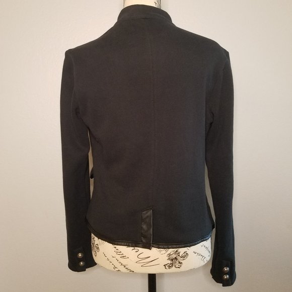 Navy Blue Military Look Blazer w/Faux Leather Trim - Picture 7 of 9